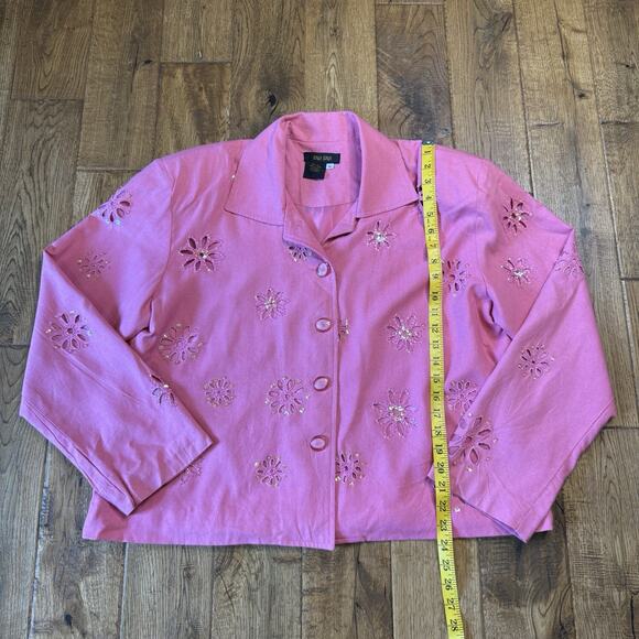 Bala Bala Womens 100% Silk Blazer Pink Eyelet Flower Sequin Embroidered Women XL - Picture 3 of 5